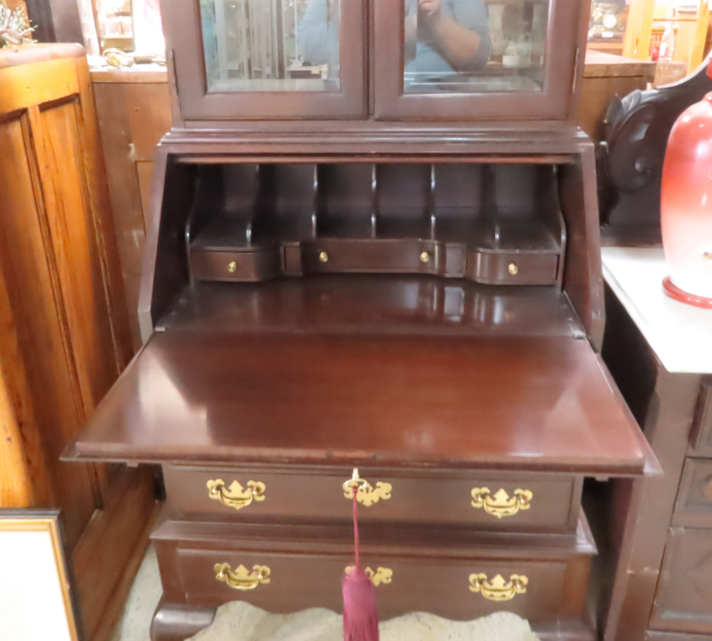 Ethan Allen Black Cherry Solid Wood Secretary Smaller Size Queen Anne Legs