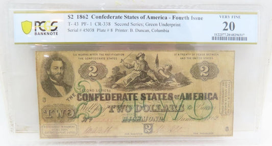Confederate States of America PCGS VF 20 $2 Note