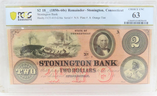 PCGS UNC 63 Stonington Connecticut $2 Note