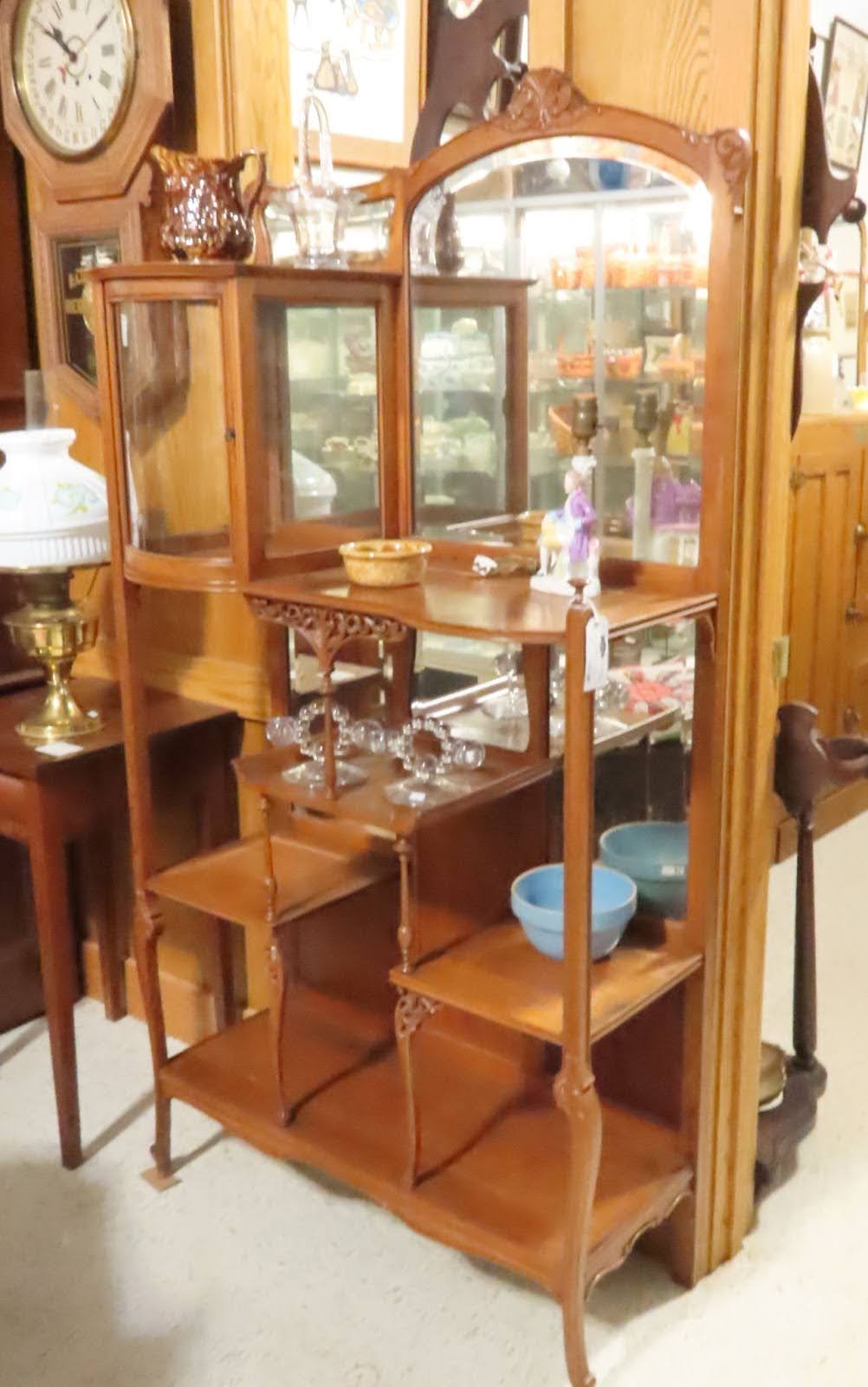 Victorian French Style Etagere with mirror and glassed in display curio