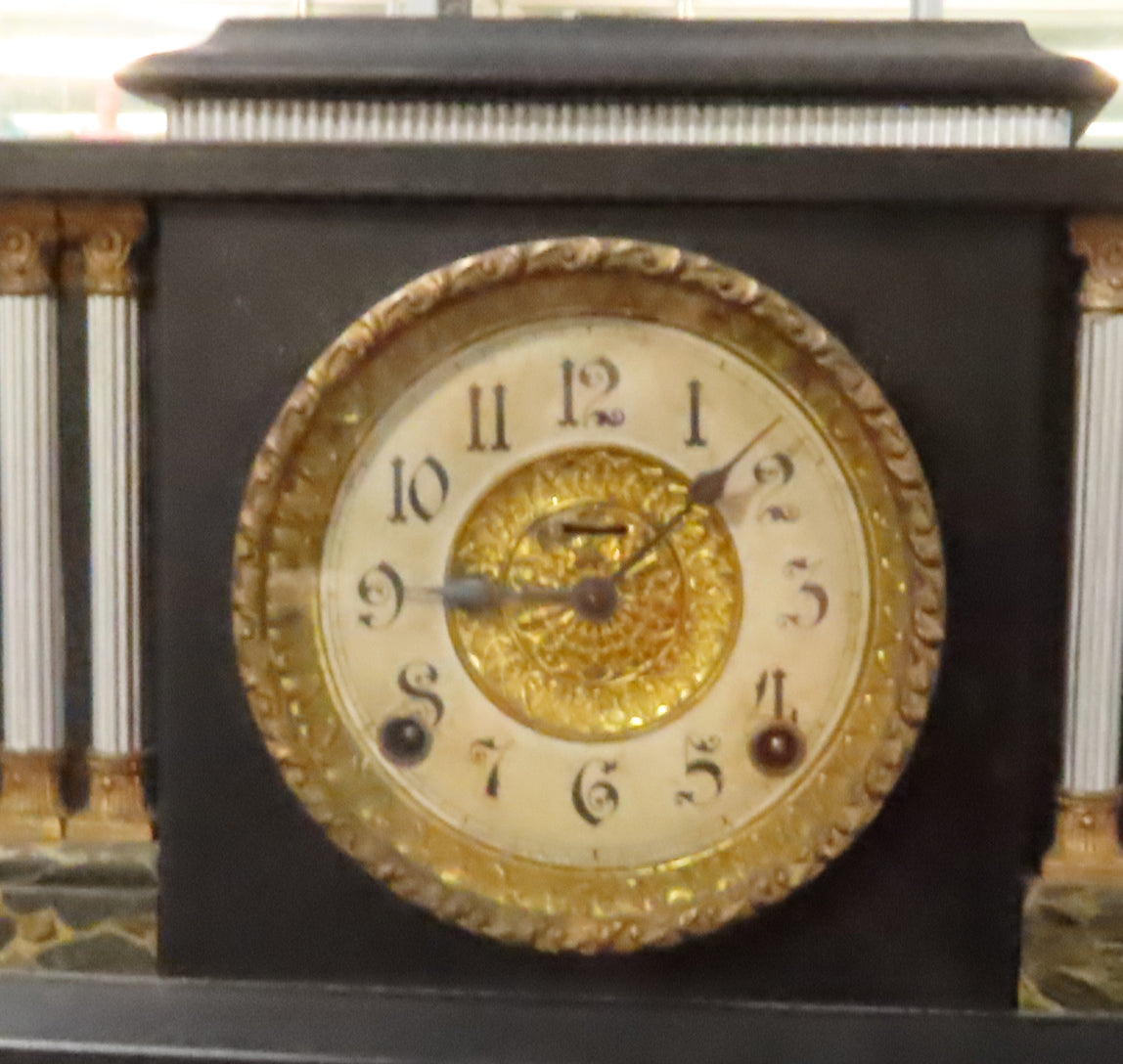 Antique Marble Column Ingraham Mantle Clock Works!