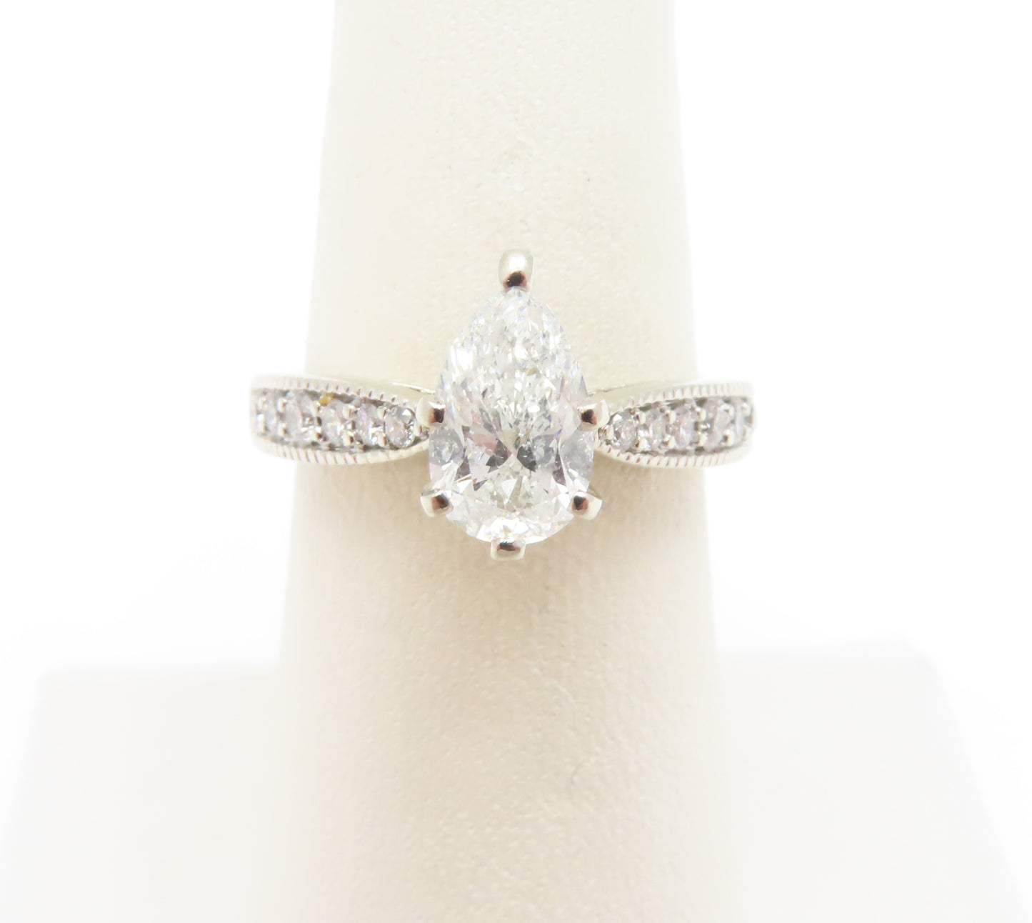 14K White Gold (~1C ctr) Diamond Pear Cut ~1.25CTW Ring Size 6.25