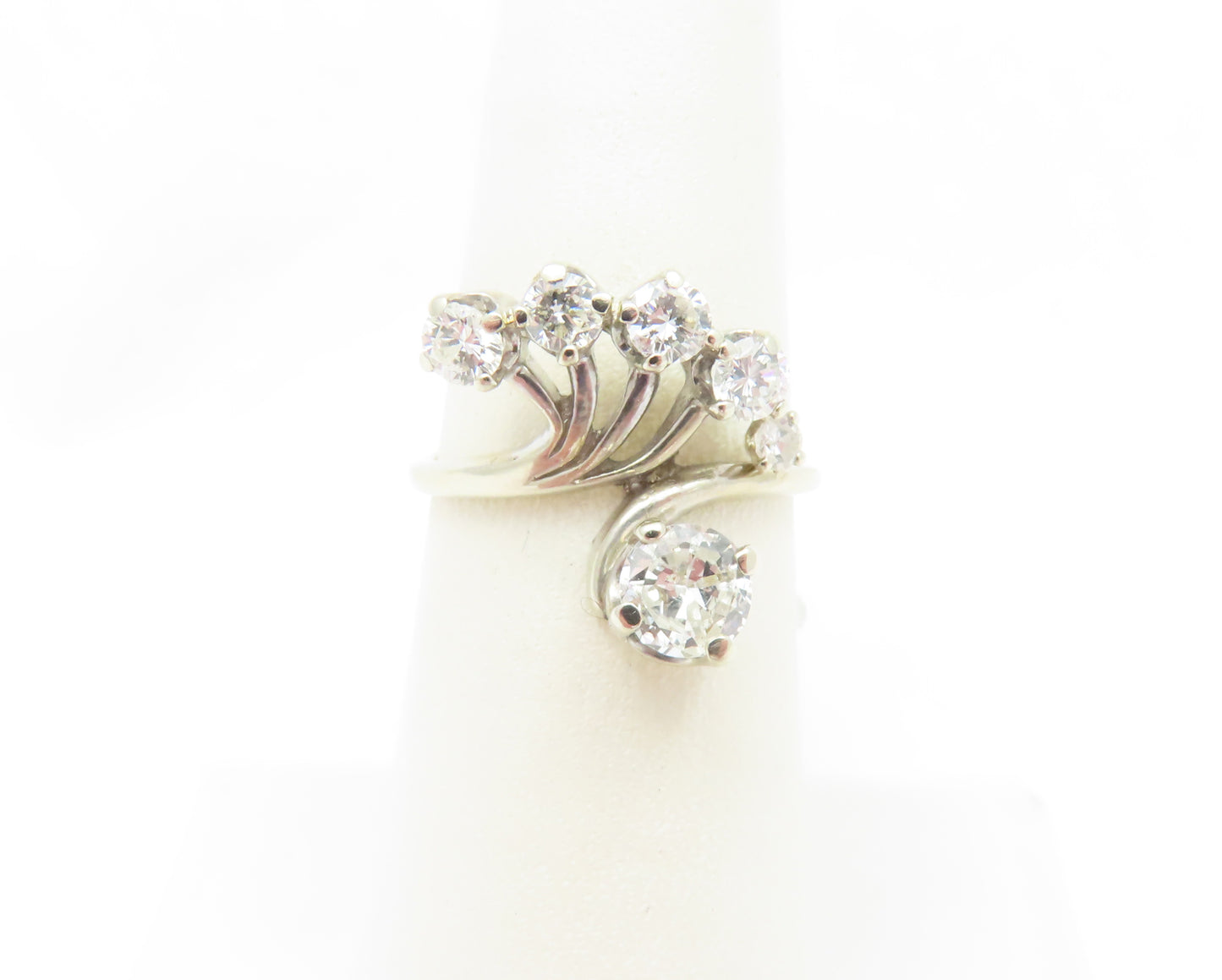 14K White Gold ~1CTW Diamond Freeform Ring Size 5.75