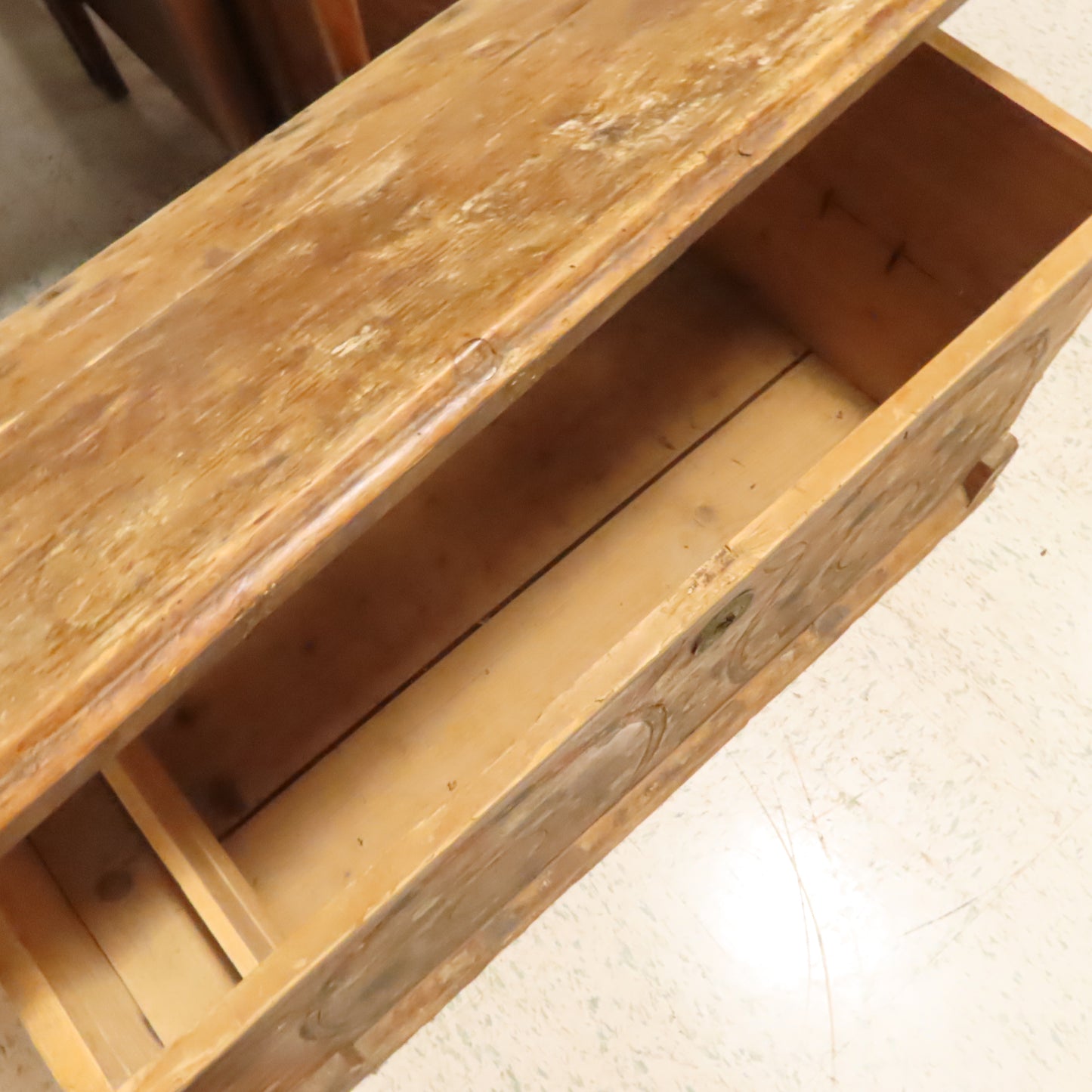 Antique Wood Folk Art Painted Blanket Chest Great Size