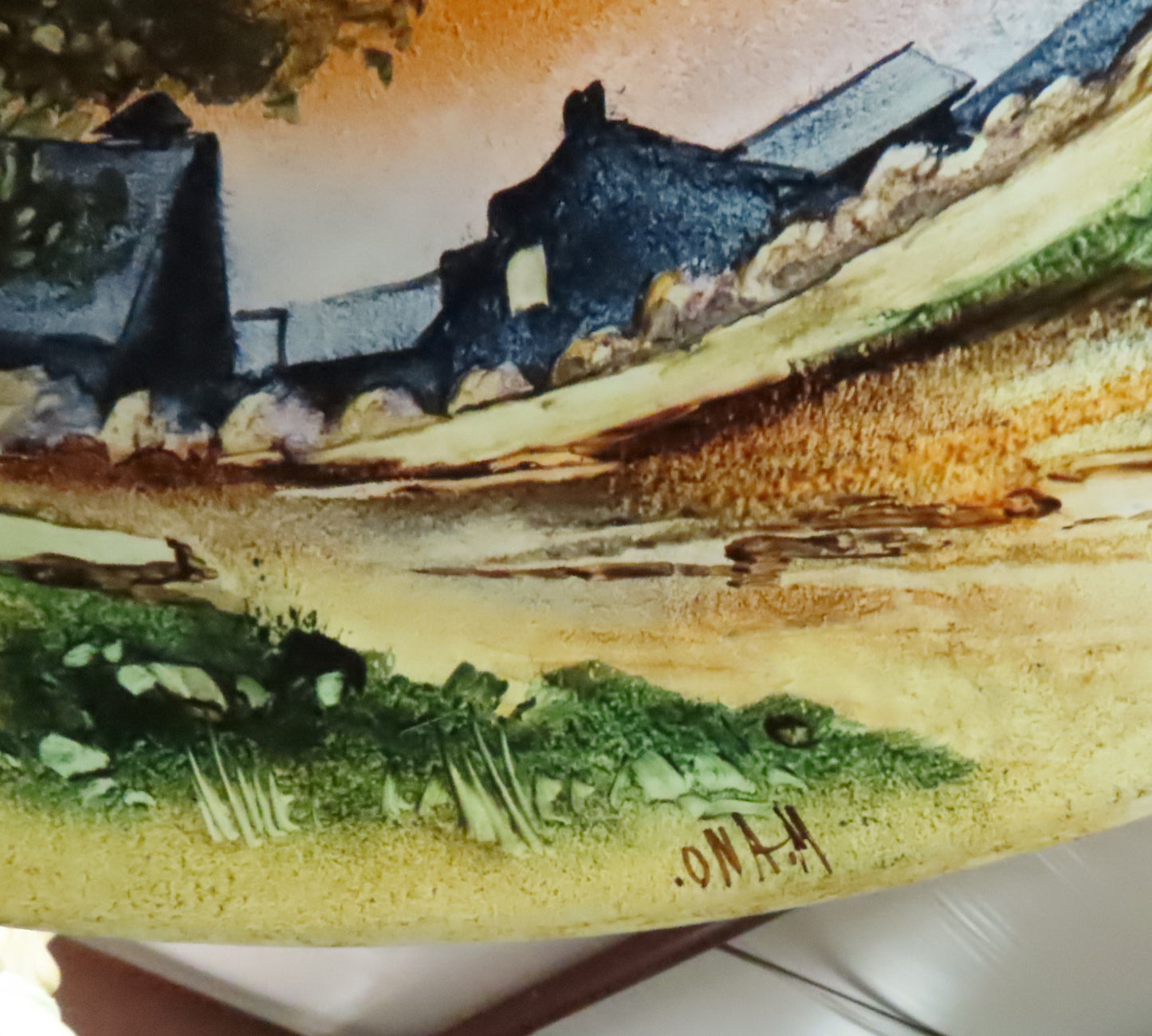 Reverse Painted Lamp Shade Signed ONAH