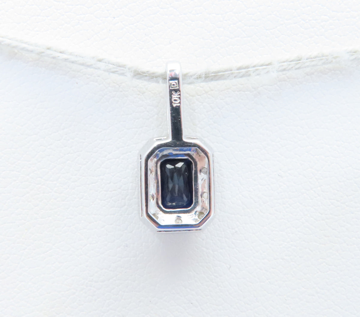 10K White Gold Emerald Cut Sapphire & Diamond Accent Halo Pendant