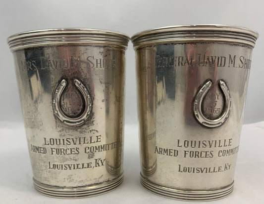 Pair of Sterling Banded Mint Juleps with Applied Horseshoes