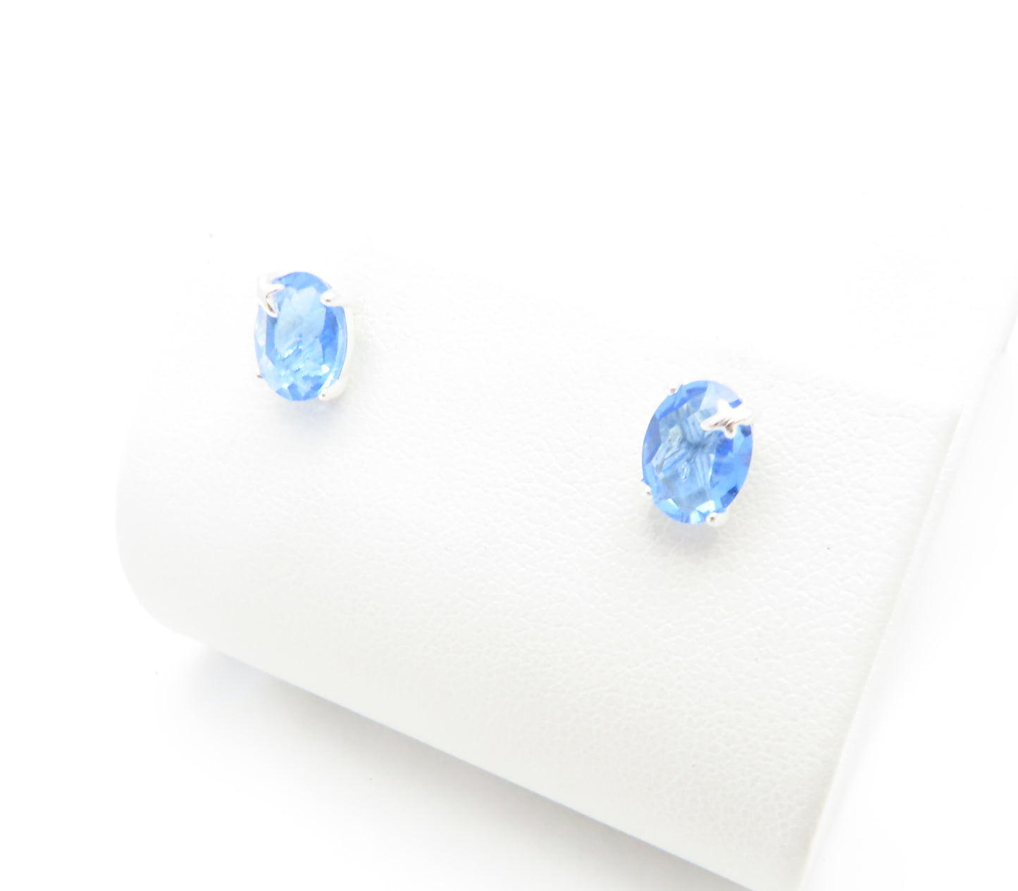 Sterling Silver Light Blue Oval Glass Stud Earrings