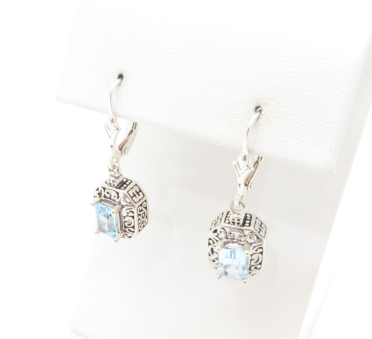 Sterling Silver Emerald-Cut Blue Topaz Leverback Earrings