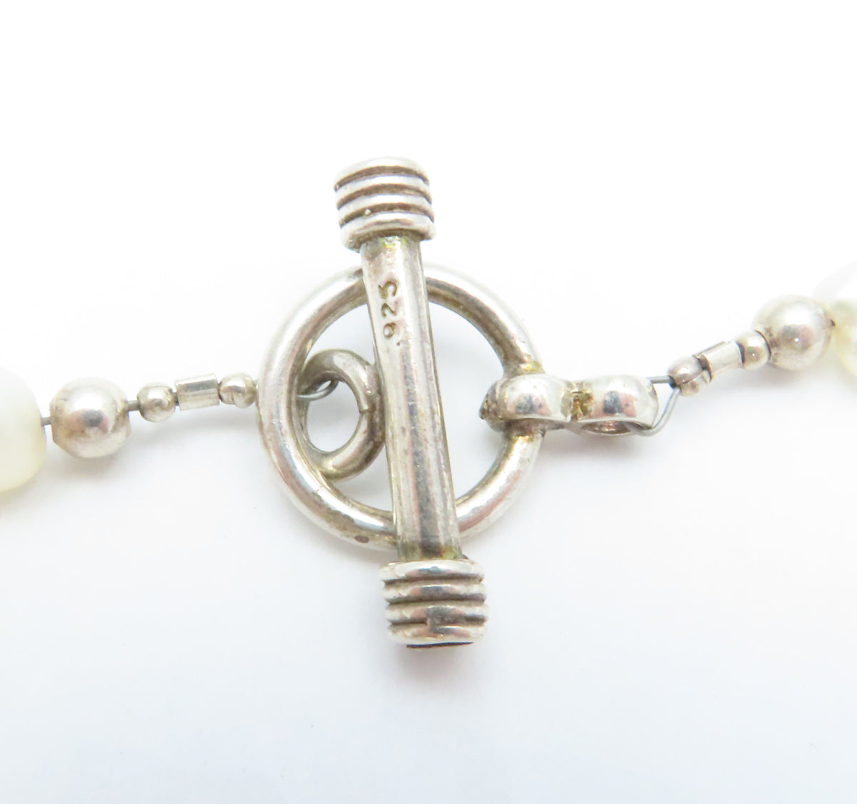 Sterling Silver Pearl & Glass Bead Virginia Tech Toggle Necklace 18"