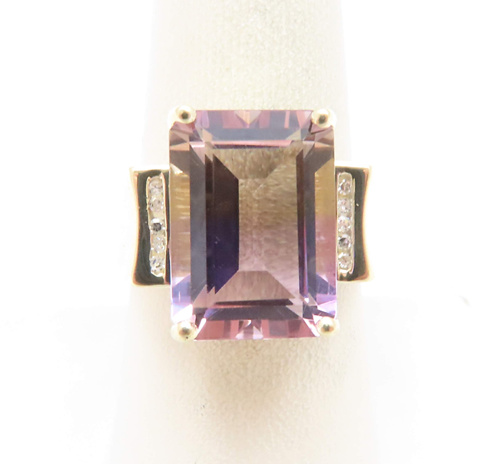 10k Yellow Gold 14x12mm Ametrine with Diamond Accent Ring Size 8