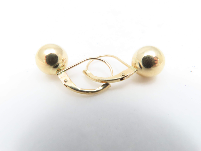 14k Yellow Gold 7.8mm Ball Leverback Earrings
