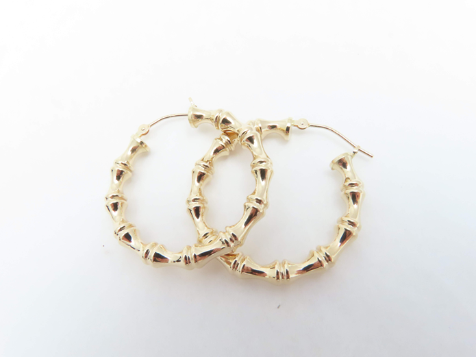 14k Yellow Gold 1 1/8” Bamboo-Style Hoop Earrings