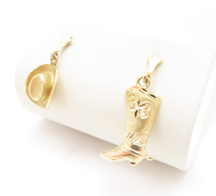14k Yellow Gold Cowboy Hat and Boot Stud Earrings