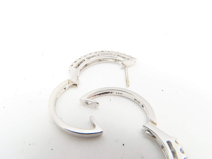 10k White Gold ~1/2ctw Diamond Prong-Set Hoop Earrings