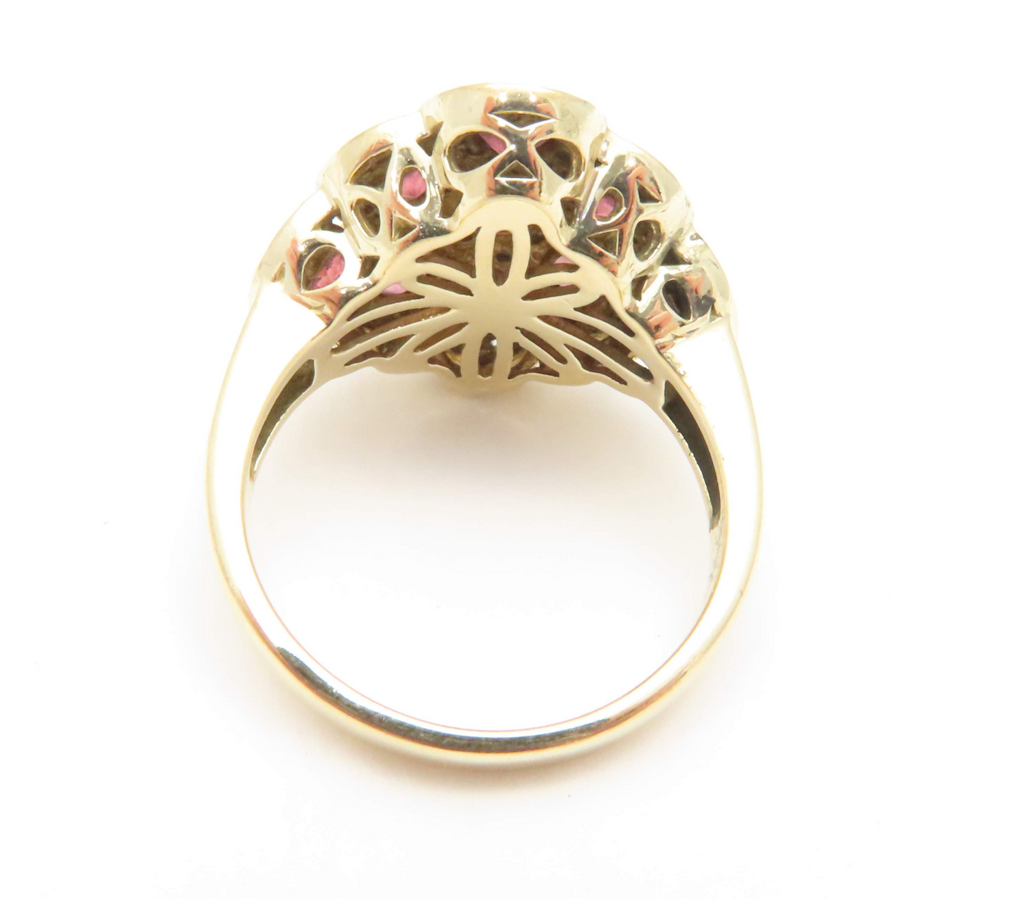 14k Yellow Gold Garnet & ~3/4ctw Diamond Cluster Ring Size 9