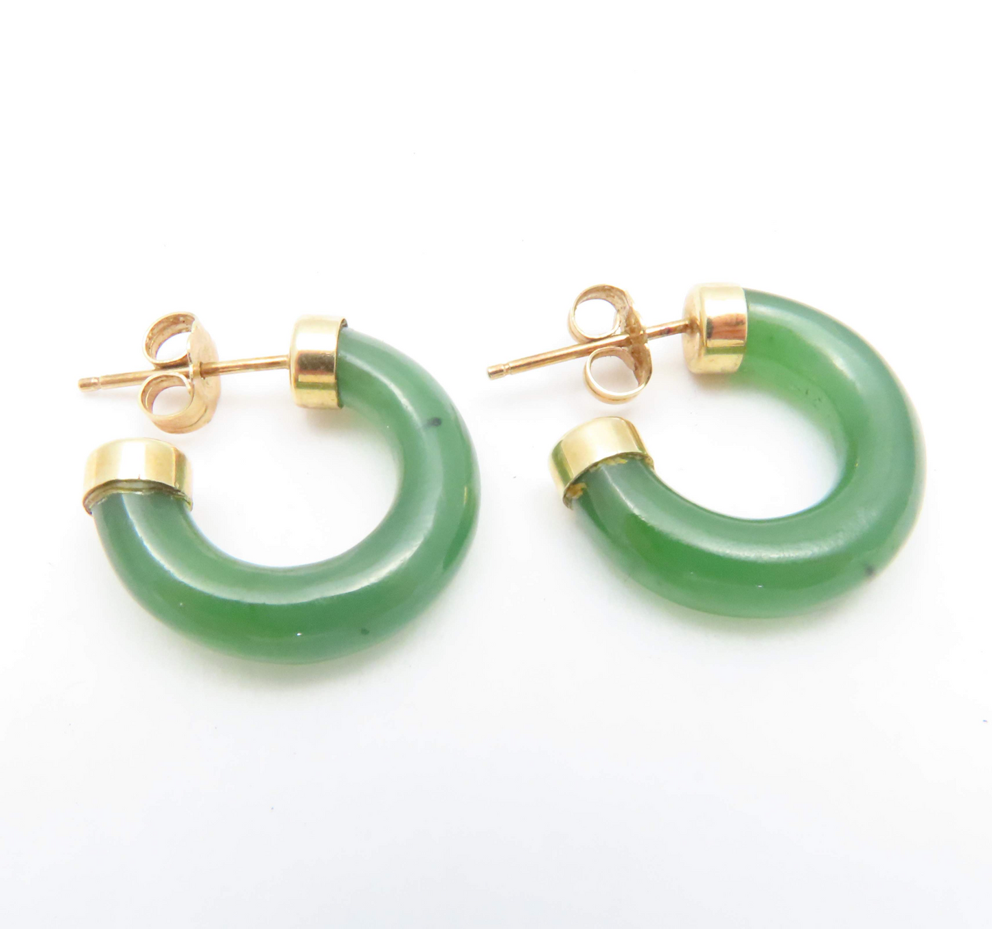 14k Yellow Gold Jade Semi-Hoop Earrings