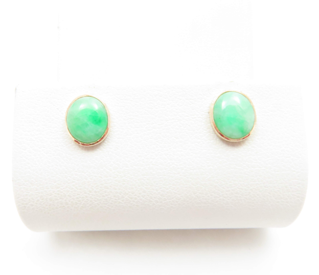 14k Yellow Gold Jade Bezel Set Stud Earrings