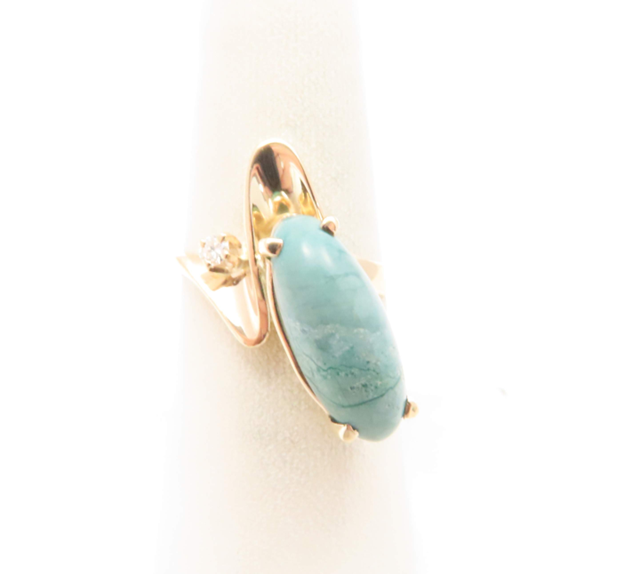 14k Yellow Gold Jasper with Diamond Accent Ring Size 7