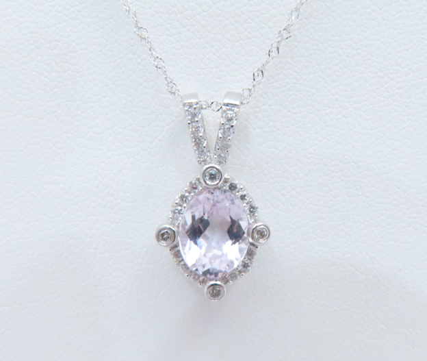 14k White Gold Kunzite with 1/4c Diamonds 17” Necklace