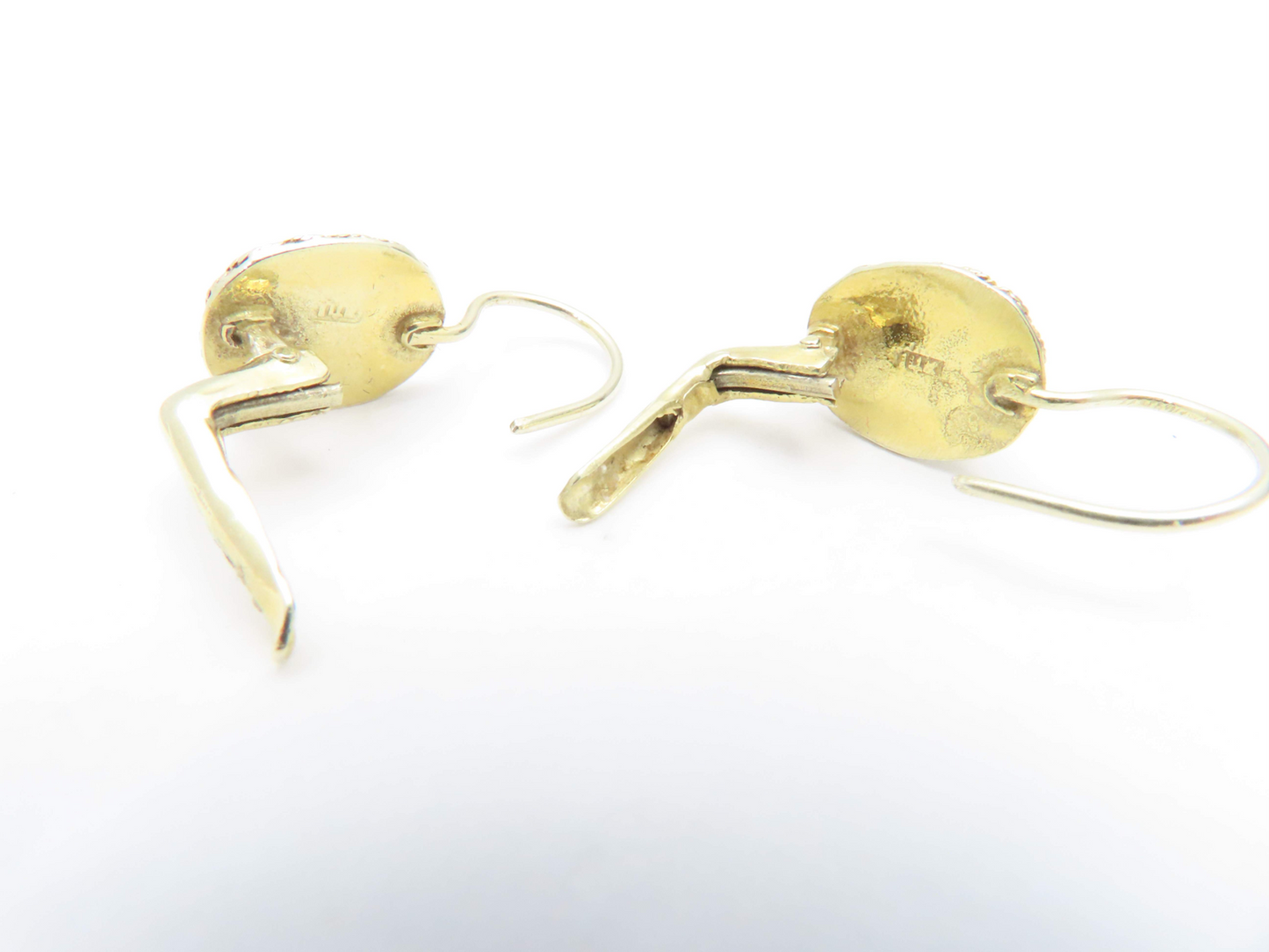 14k Yellow Gold Freshwater Pearl Bezel Set Woven Texture Earrings
