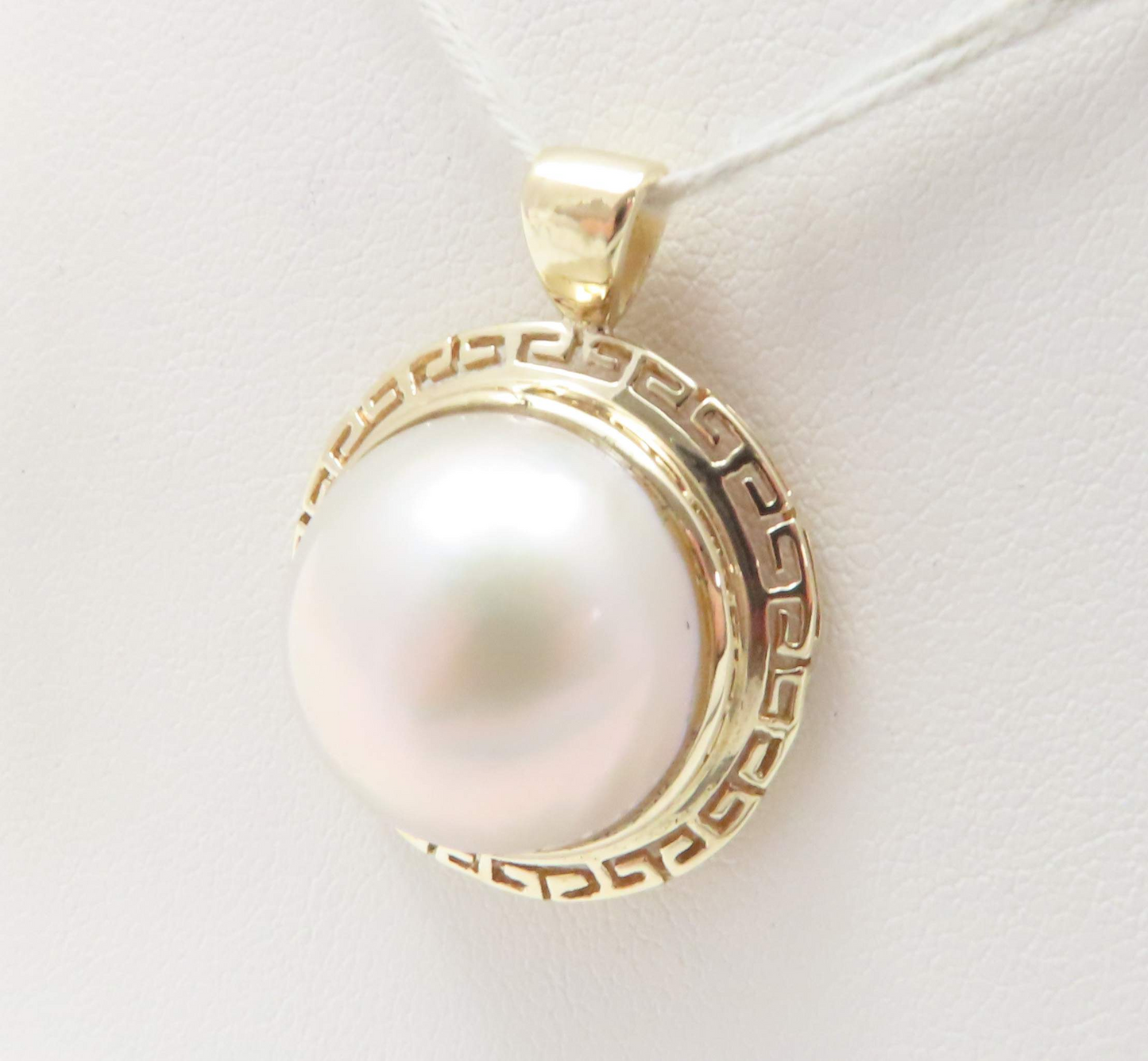 14k Yellow Gold Mabe Pearl Greek Key Pendant