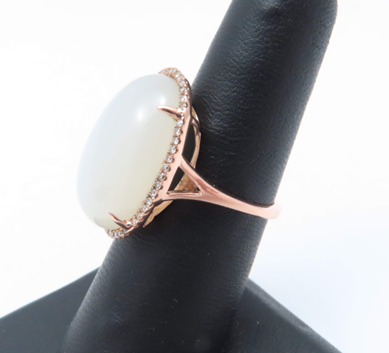 14k Rose Gold Moonstone and Diamond Ring