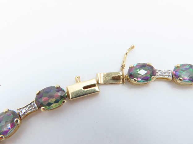 14k Yellow Gold Mystic Topaz and Diamond 7 ¼” Bracelet