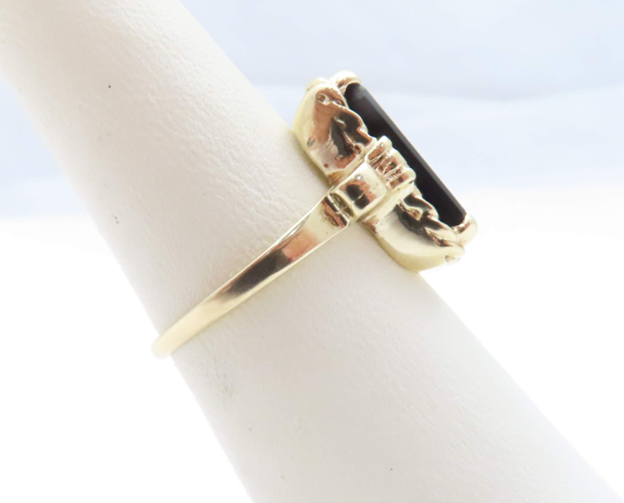 10k Yellow Gold Onyx Ring with Diamond Accent Size 6.5