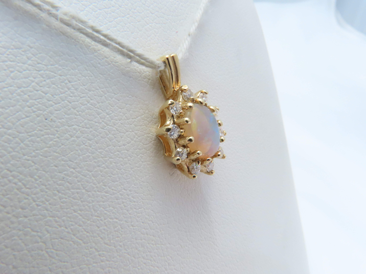 14k Yellow Gold Opal Pendant with ~1/4ctw Diamond Halo