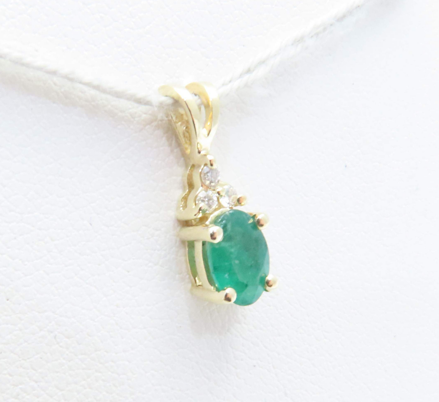 14k Yellow Gold Oval Emerald & Diamond Accent Pendant