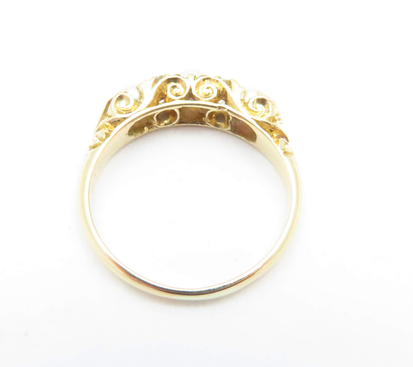 17k Yellow Gold Pearl & ~1/10ctw Diamond Ring Size 6.5
