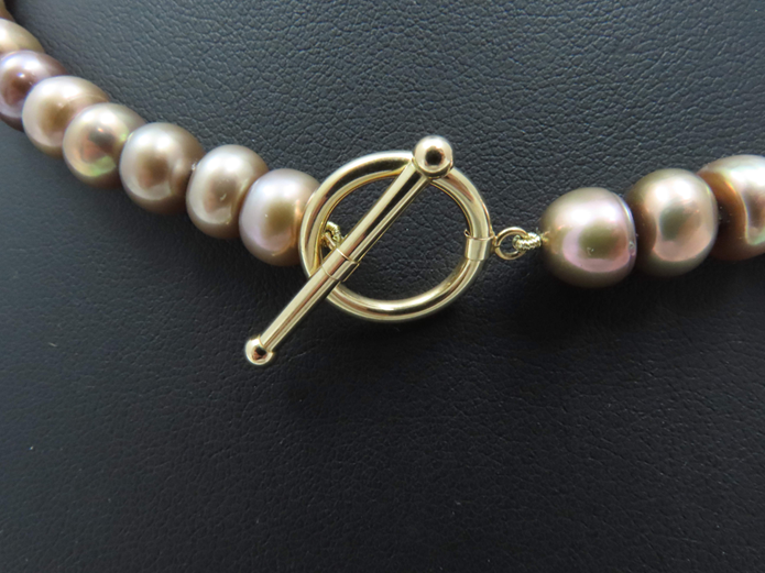 14k Yellow Gold 8.4mm Gray Button Pearl 17” Necklace with Toggle Clasp