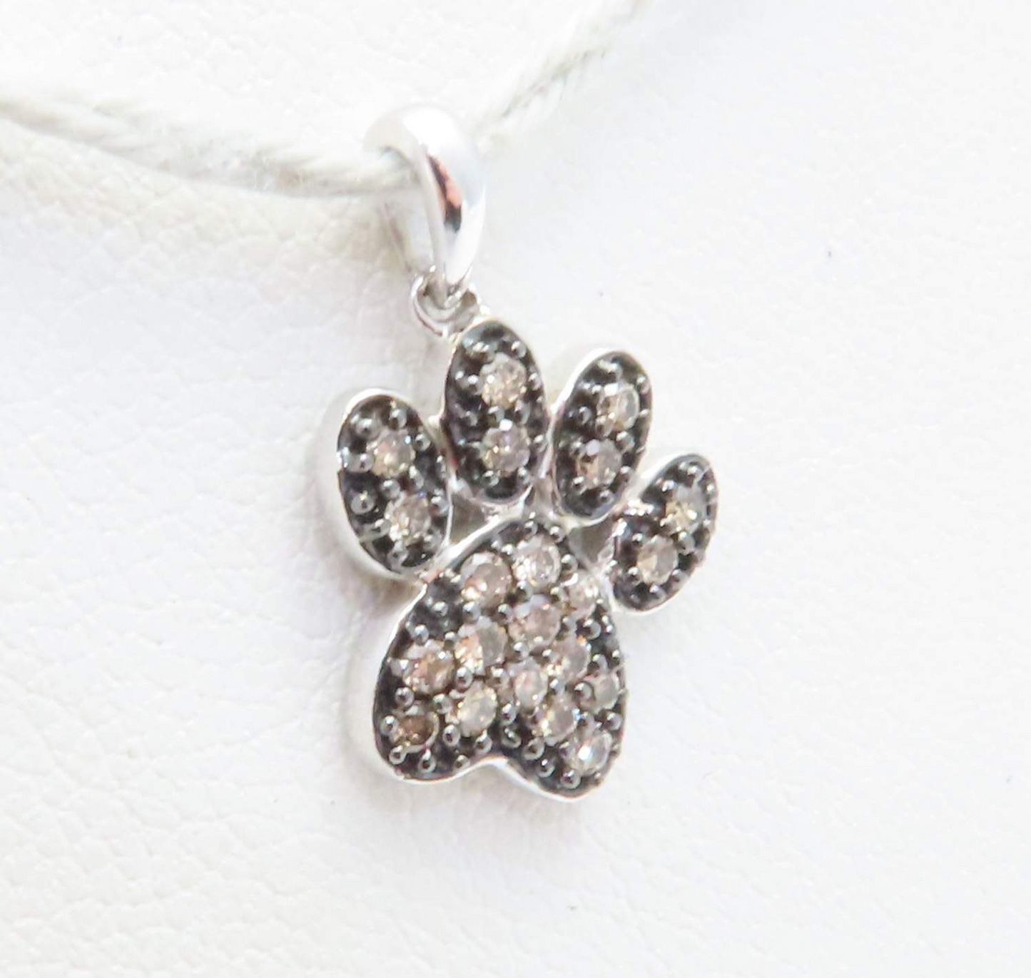 10k White Gold ~ 1/4ctw Brown Diamond Paw Print Pendant