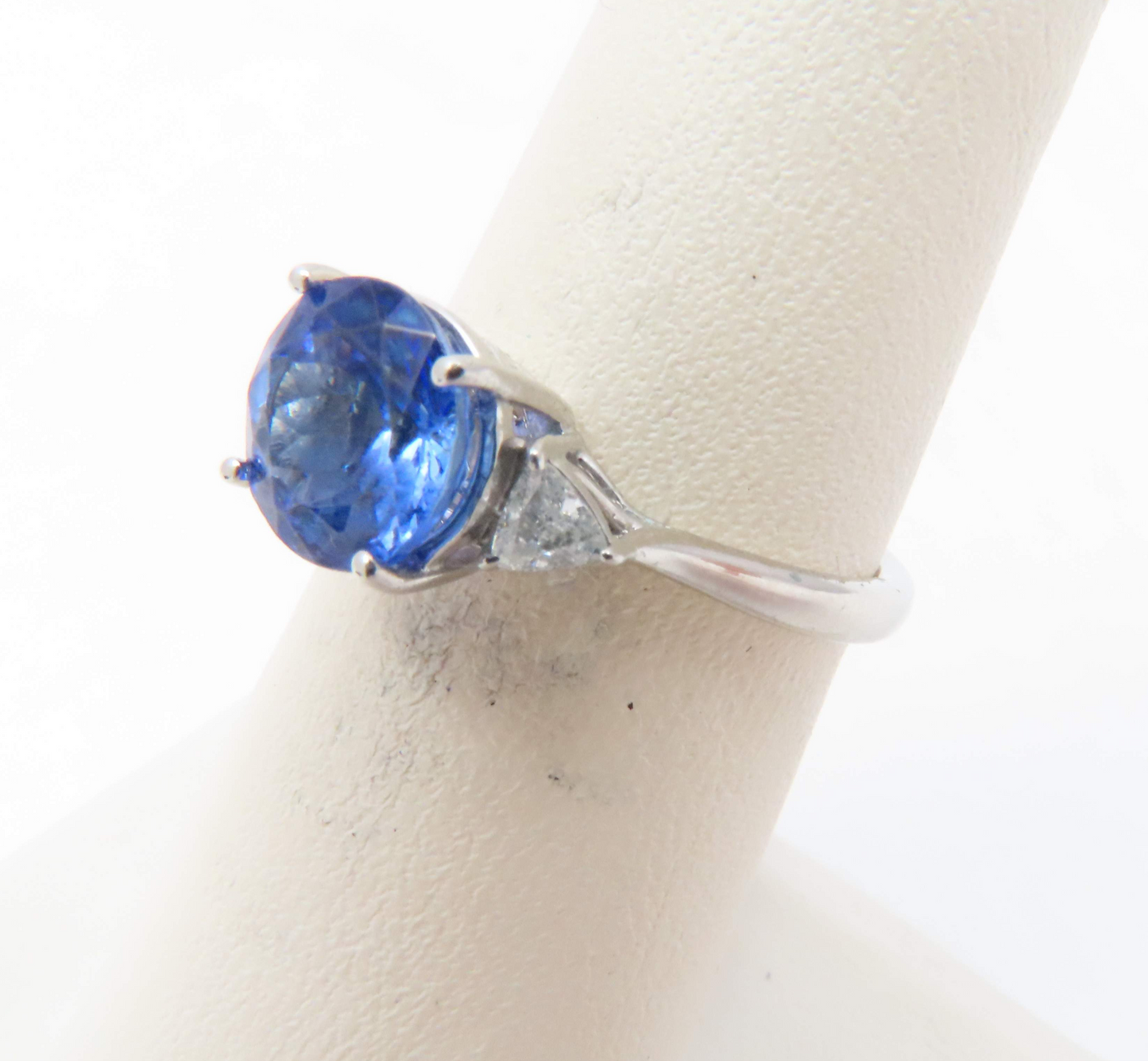 Platinum 1.9c Round Tanzanite & ~1/5ctw Diamond Accent Ring Size 6 *w/ Papers*