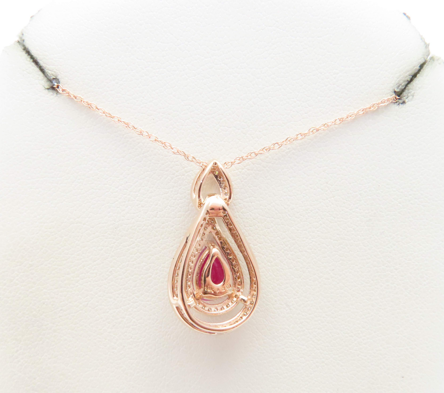 14k Rose Gold Ruby & 1/2ctw Diamond Teardrop 18” Necklace