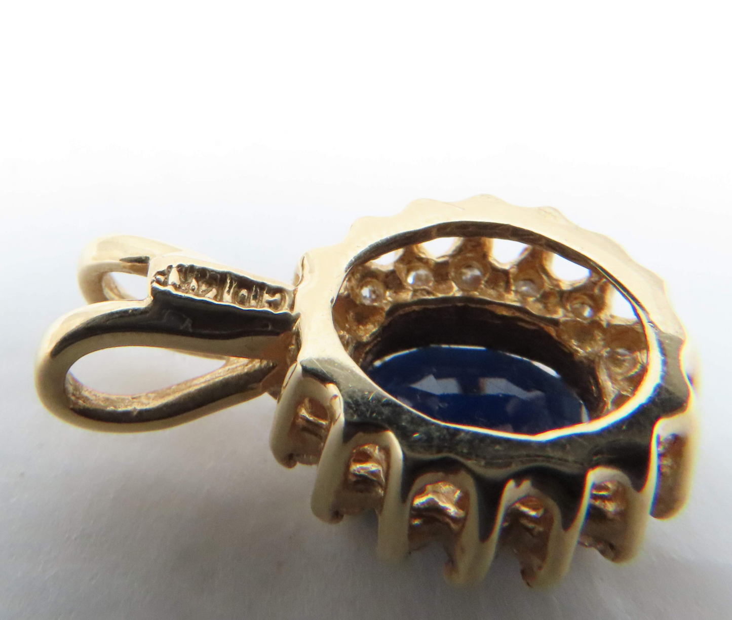 14k Yellow Gold Oval ~8x6mm Sapphire with Diamond Halo Pendant