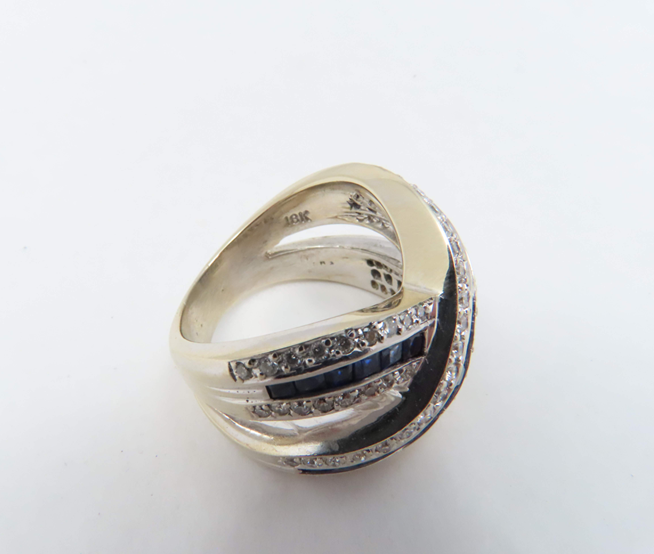 18k White Gold ~1.75ctw Diamond and Sapphire Crossover Ring Size 8.5
