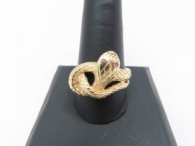 14k Yellow Gold Ruby Accent Snake Ring Size 11