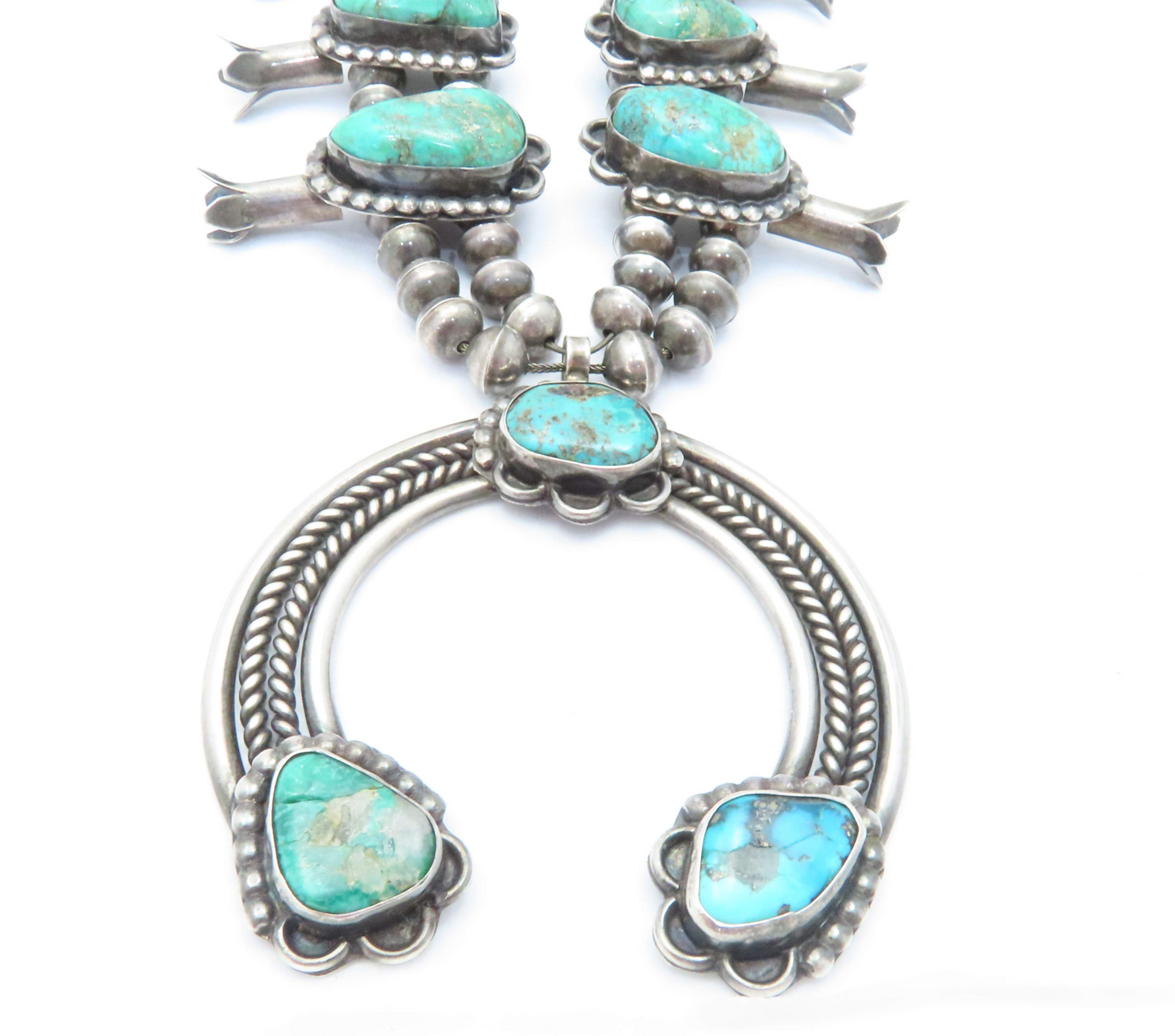 Sterling Silver Turquoise Squash Blossom Necklace 25"