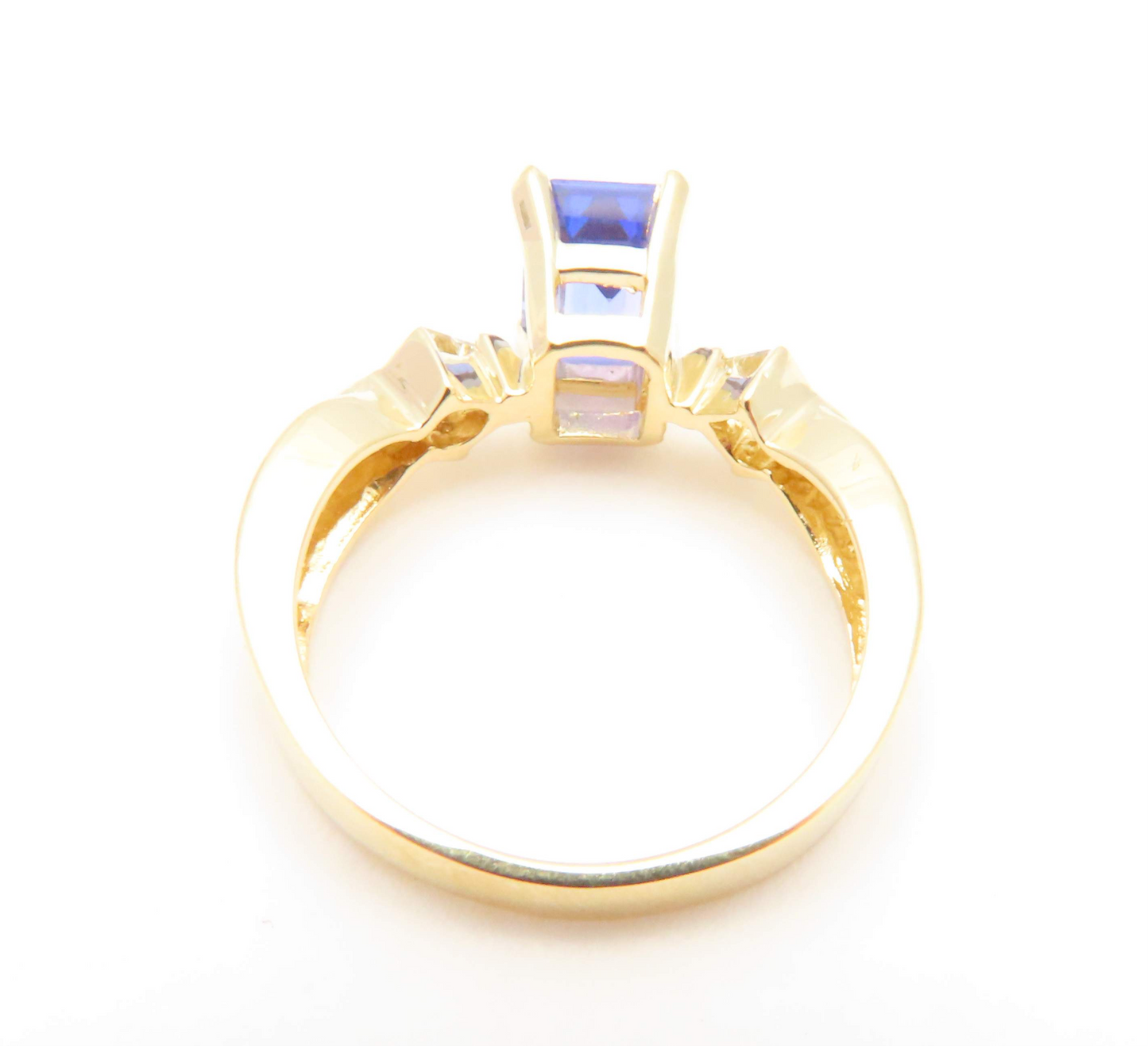 14k Yellow Gold Emerald Cut Tanzanite & ~1/4ctw Diamond Ring Size 7.25