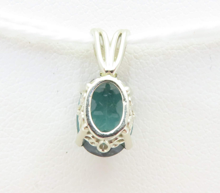 14k White Gold Blue Tourmaline 4 Prong Pendant