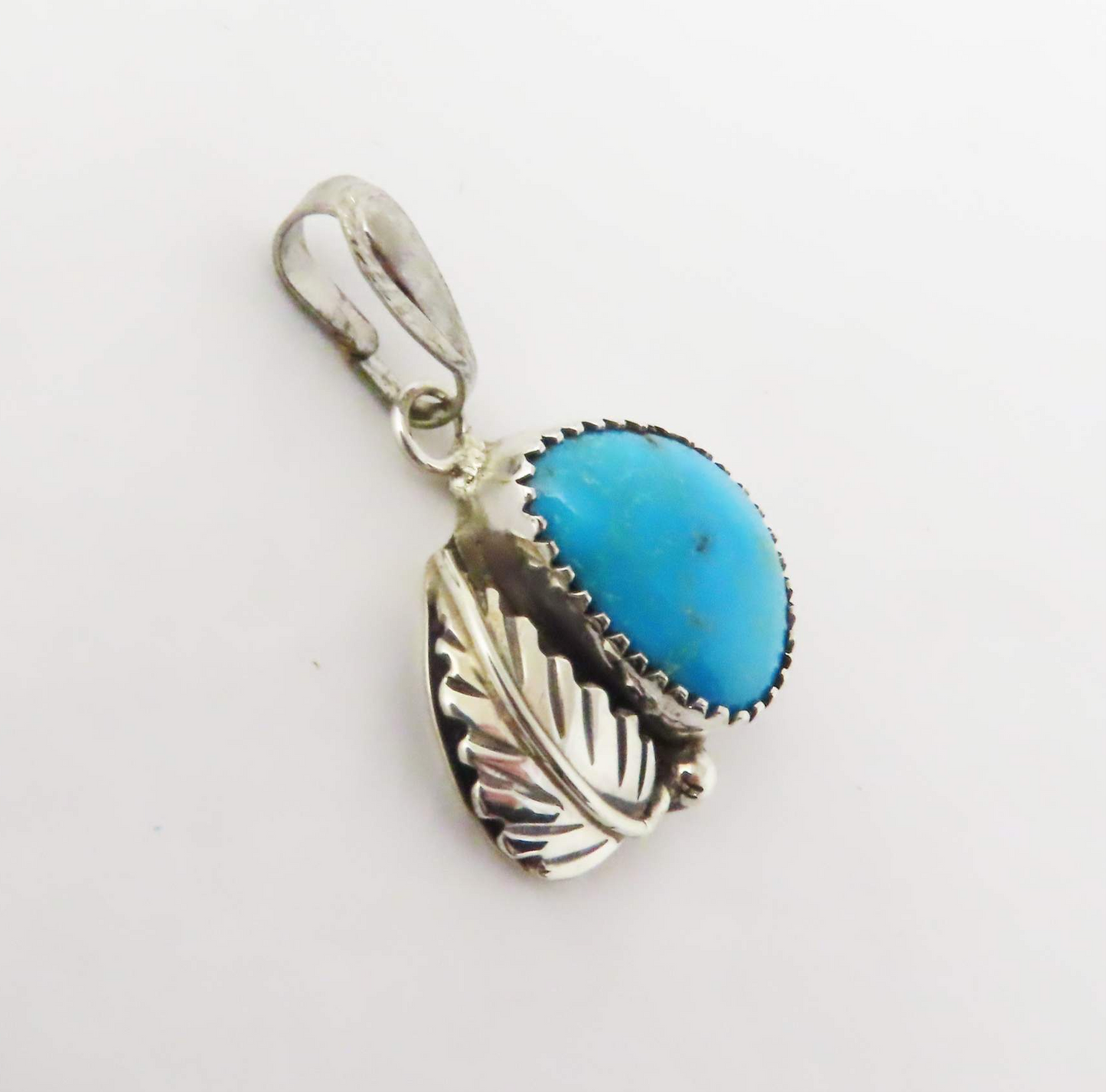 Sterling Silver Turquoise & Leaf Detail Pendant