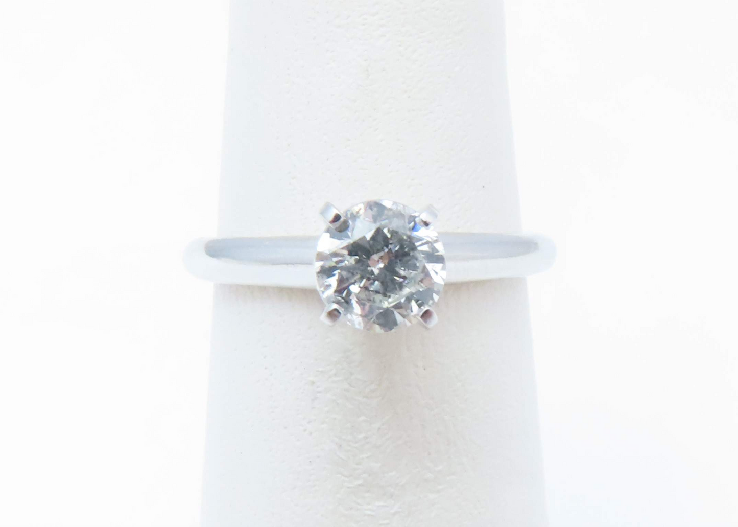 14k White Gold 1/2c Round Diamond Solitaire Ring Size 5.25
