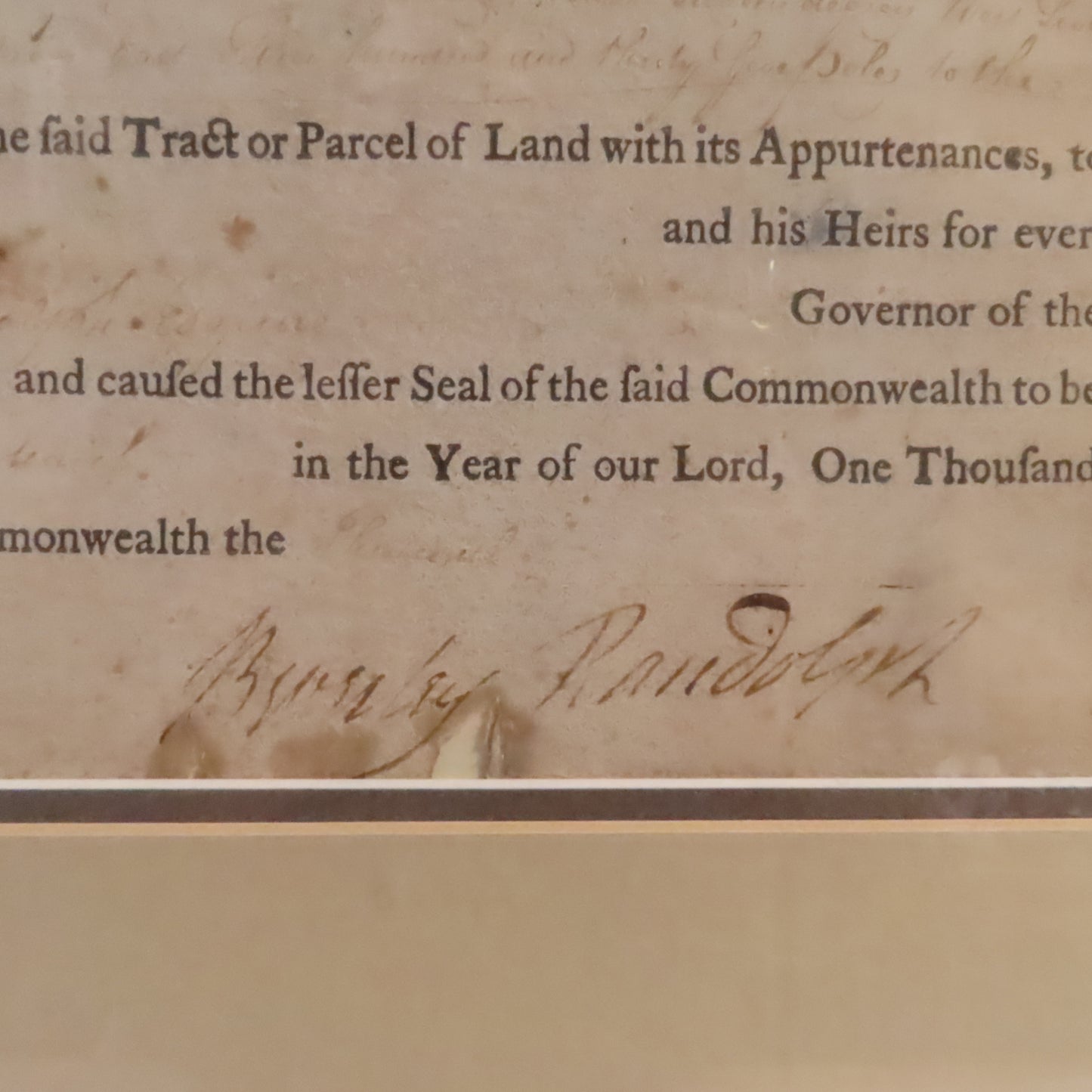 Antique Land Grant from 1788-91 Govenor of Virginia Beverly Randolph