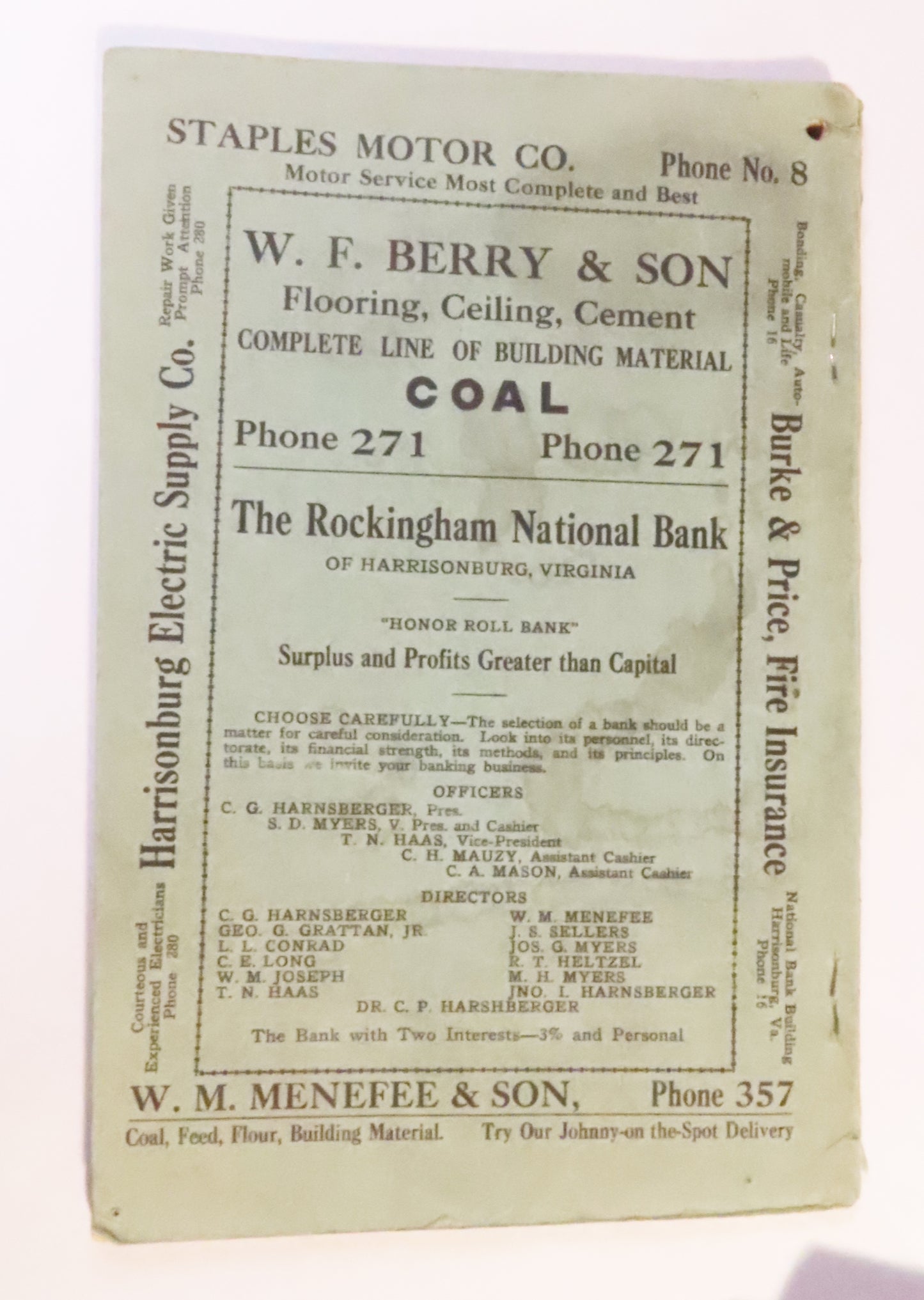 1890-91 Staunton Va Business Directory & 1928 Telephone Directory Harrisonburg Va