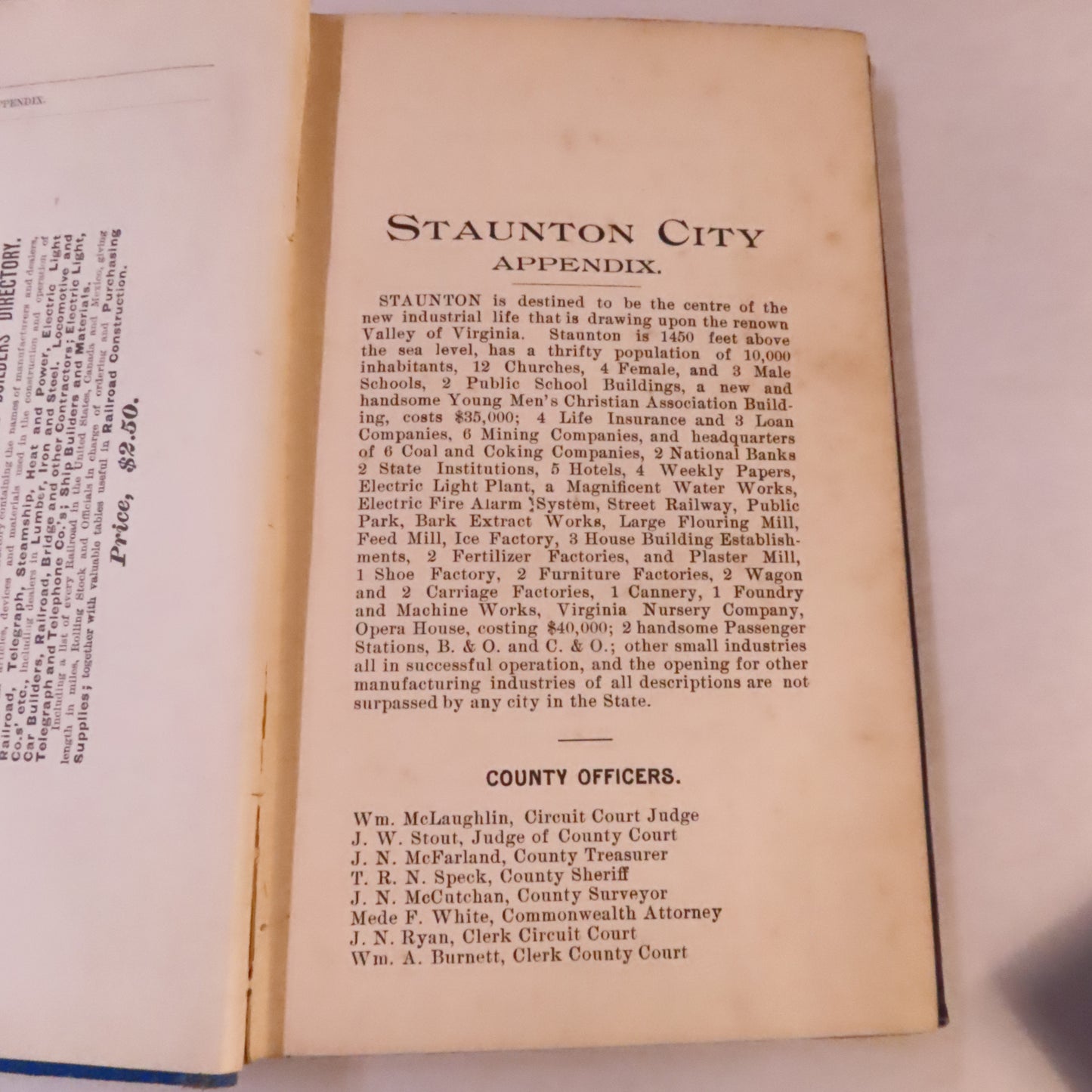 1890-91 Staunton Va Business Directory & 1928 Telephone Directory Harrisonburg Va