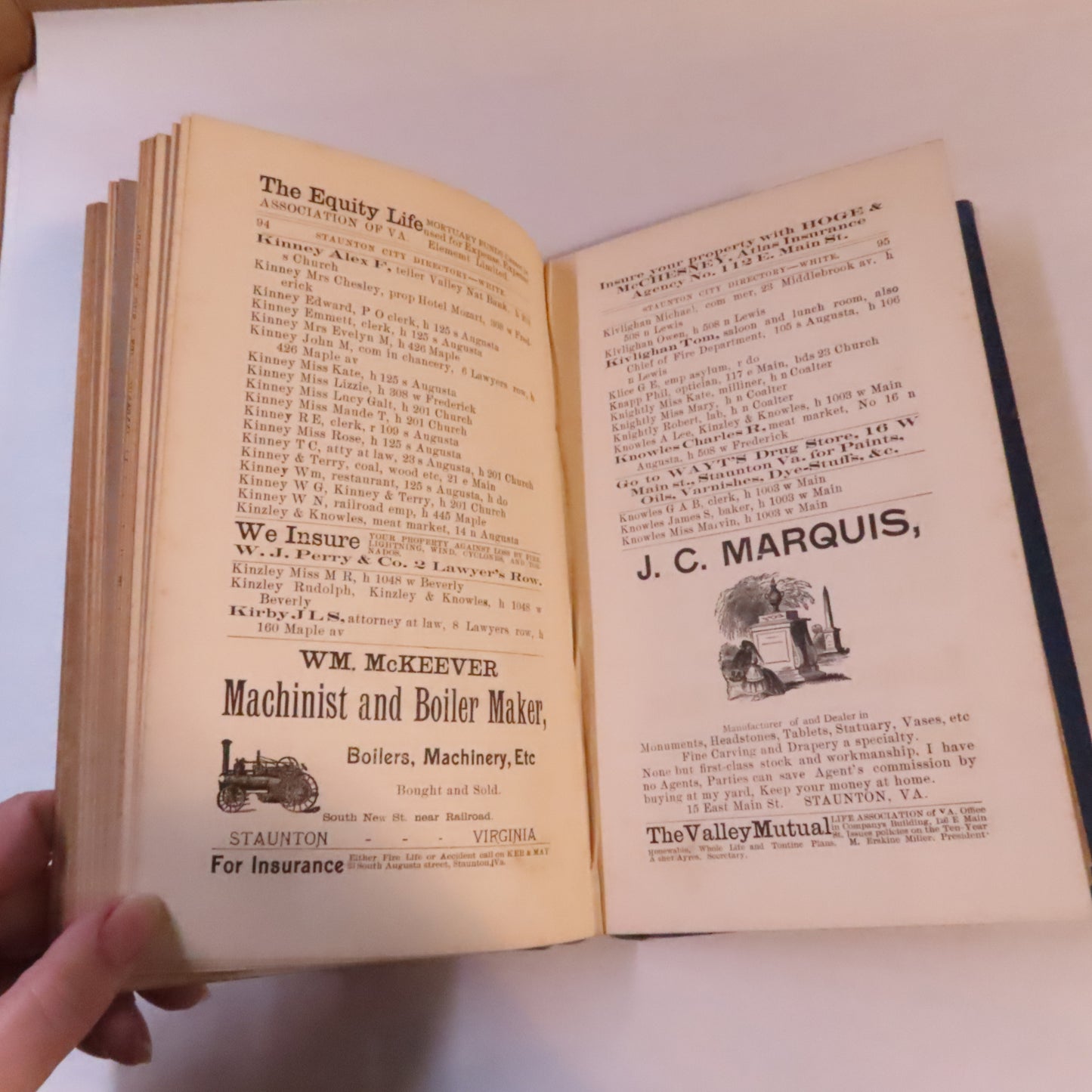 1890-91 Staunton Va Business Directory & 1928 Telephone Directory Harrisonburg Va