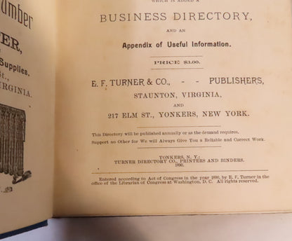 1890-91 Staunton Va Business Directory & 1928 Telephone Directory Harrisonburg Va