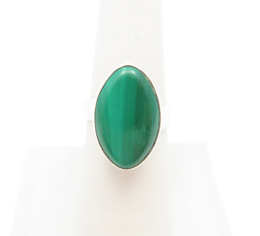 Sterling Silver ~18x11MM Oval Bezel Set Malachite Adjustable Ring Size 7